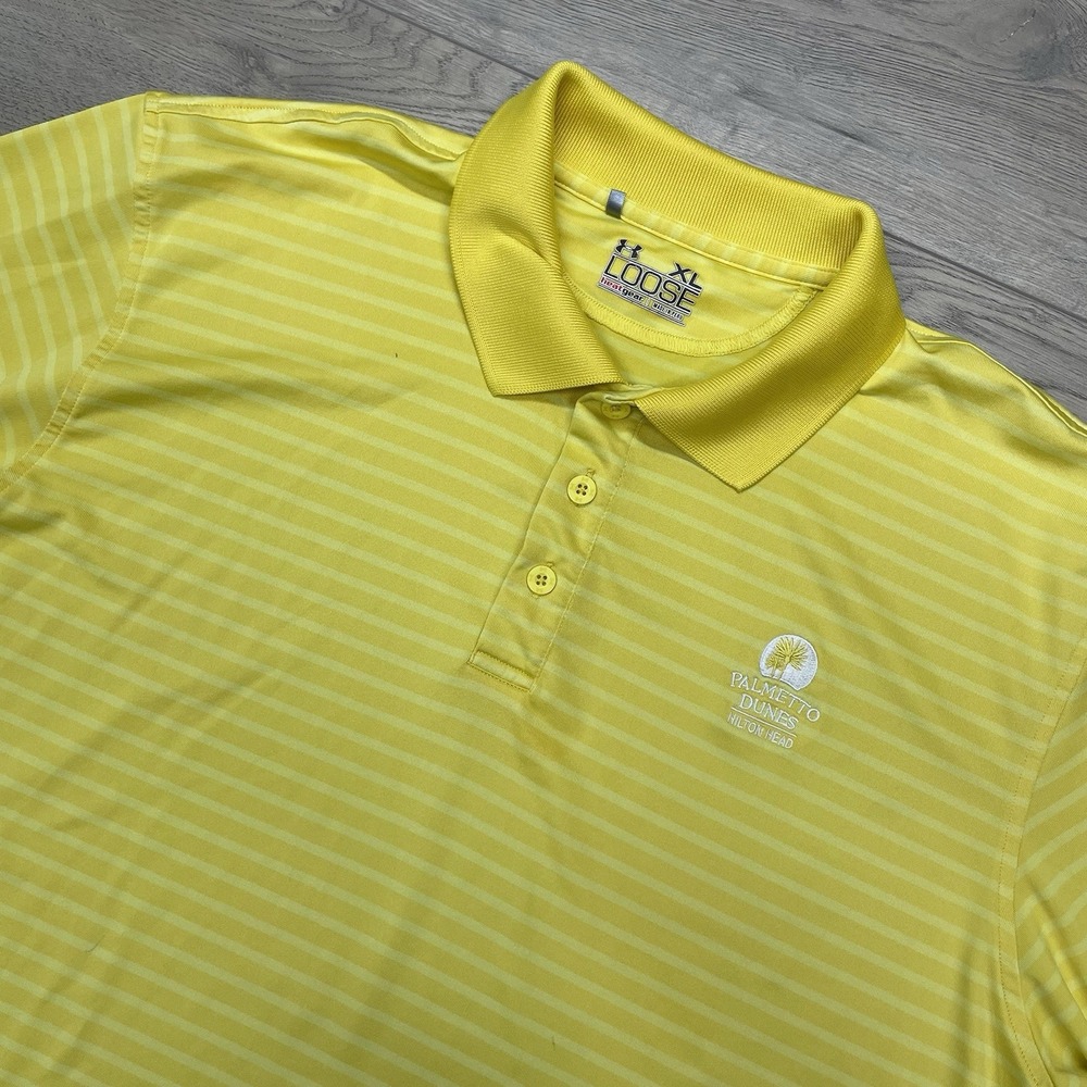 Palmetto Dunes Hilton Head Yellow Under Armour Golf Polo Men Sz XL Preppy
